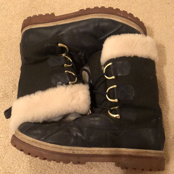 Tory Burch Flannel and Leather Shearling Duck Boots - Picture 3 of 8